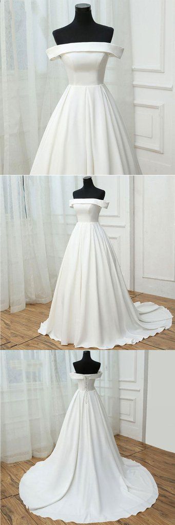Simple White Satin Long Prom Dress, White Evening Dress,p1809