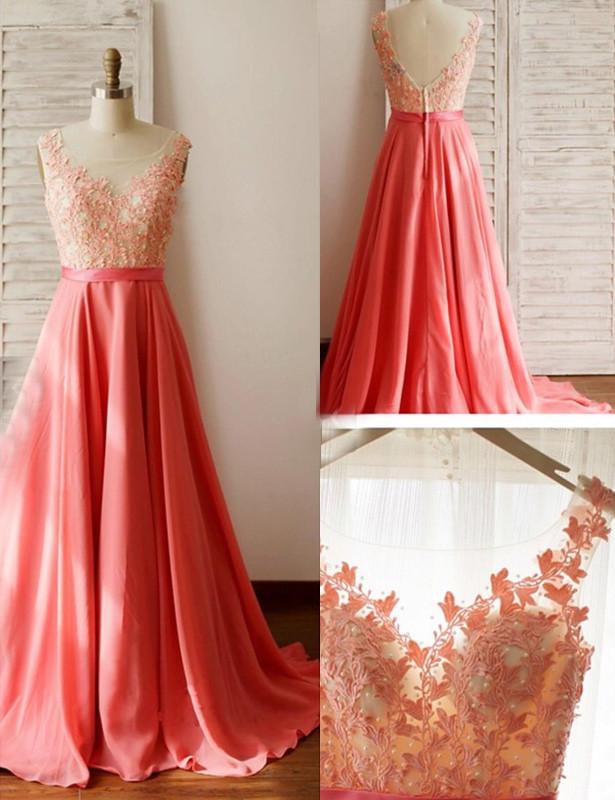 Fashion Bridesmaid Dress,scoop Bridesmaid Dress,a-line Bridesmaid Dress,appliques Bridesmaid Dress,coral Bridesmaid Dress,b2070