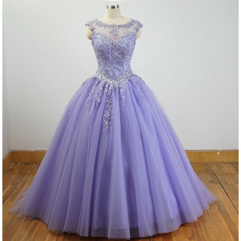 Gorgeous Cap Sleeves Lavender Ball Gown Quinceanera Dresses Lace Appliqued ,beading Bling Bling Sweet 16 Dress, Debutante Gown,prom Dresses Ball