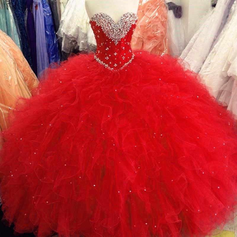 Ball Gown Princess Red Quinceanera Dresses Sweetheart Prom Dress With Beading,p2166