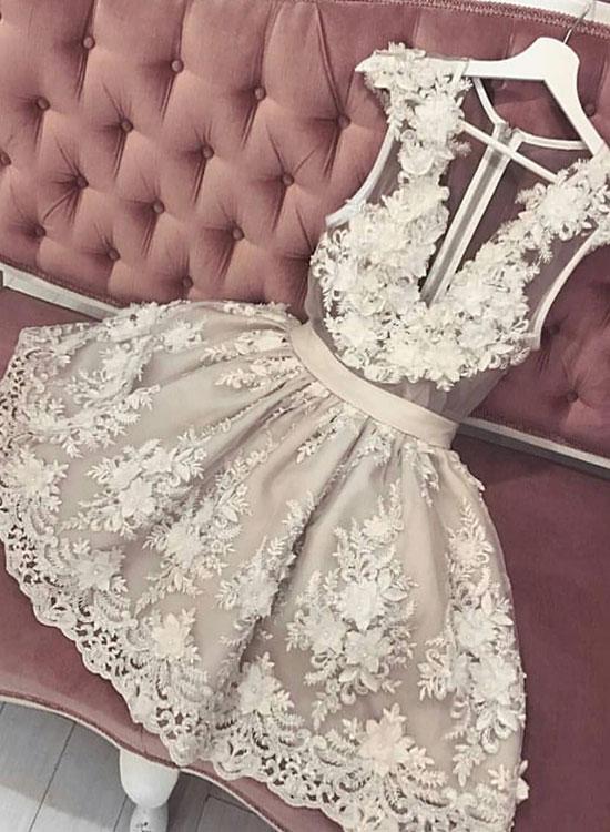 Cute Lace V Neck Short Prom Dress, Homecoming Dress,h2182