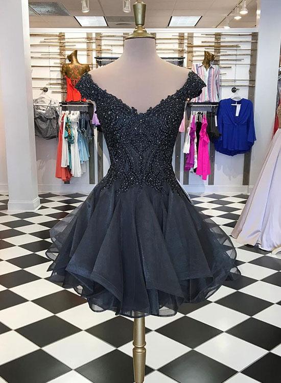 Cute Black V Neck Short Prom Dress, Homecoming Dress,h2185