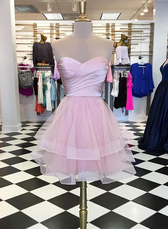 Pink Sweetheart Neck Short Prom Dress, Homecoming Dress,h2187