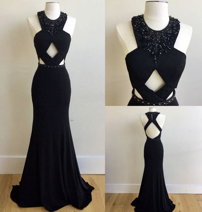 Black Halter Mermaid Formal Prom Dress,charming Evening Dress,p2204