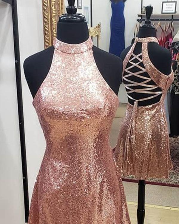 sparkly rose gold prom dress