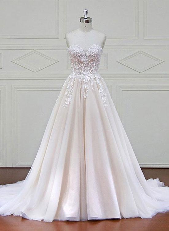Beautiful A-line Sweetheart White Tulle Long Prom/evening Dresses With Embroidery,p2268
