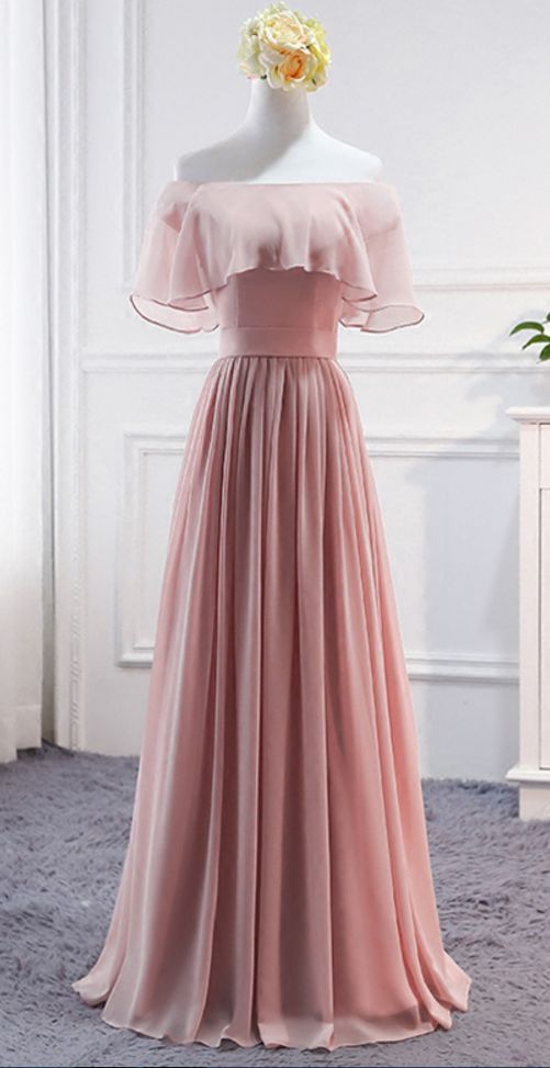 Pink Long Chiffon Wedding Party Dresses, Cute Formal Dress, Chiffon Long Gowns,P2293