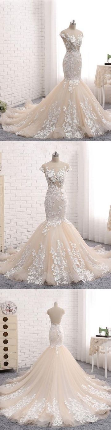 Chic Wedding Dresses Backless Trumpet Mermaid Scoop Lace Long Sexy Bridal Gown,w2366