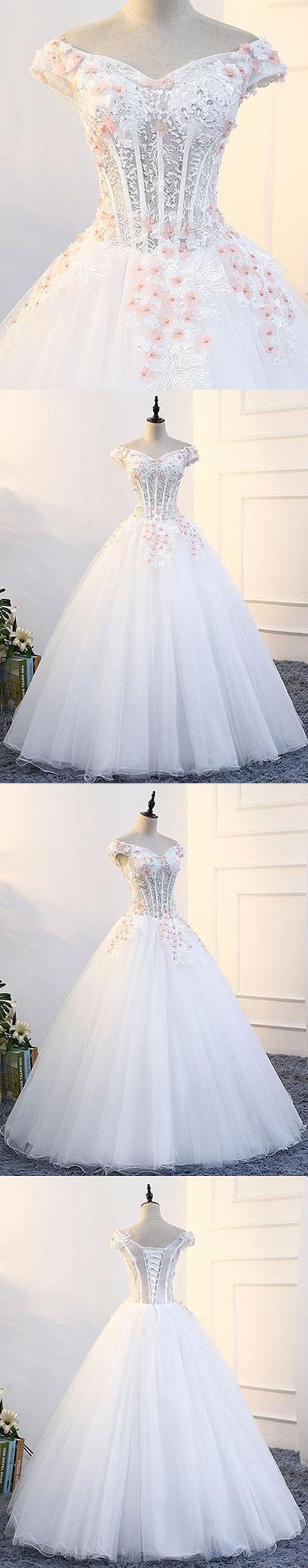 2018 Evening Gowns White Tulle Off Shoulder Prom Gown Wedding Dress With Cap Sleeves,w2384