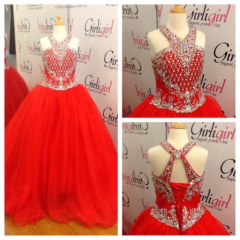 Red Short Skirt Sparkling Flower Girls Birthday Party Pageant Gown