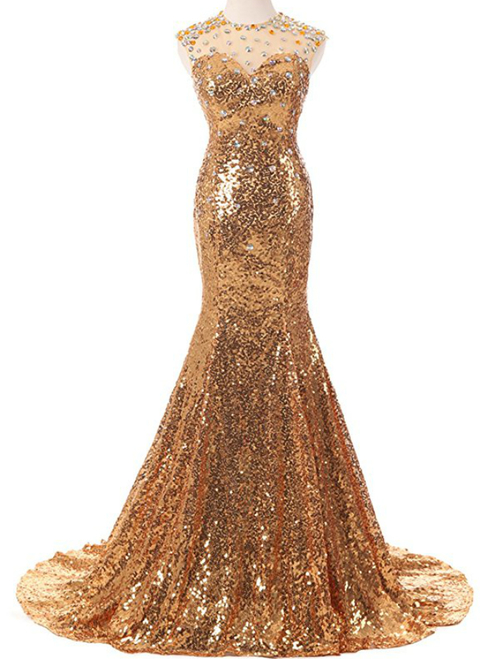 Sexy Gold Mermaid Sequins With Crystal Prom Dress,p2808