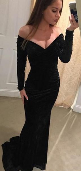 off shoulder black velvet dress