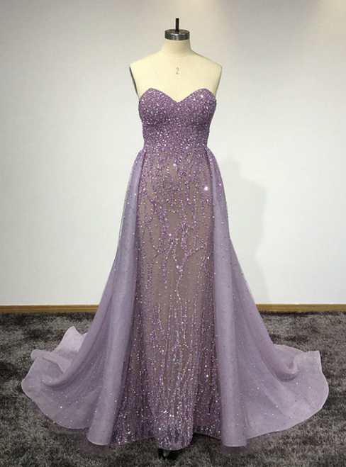 Purple Sweetheart Neck Sleeveless Floor Length Prom Dresses,p2997