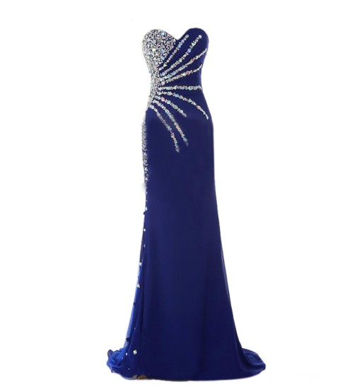 Stunning Sweetheart Sleeveless Beaded Crystal Royal Blue Prom Dresses Mermaid,p3209