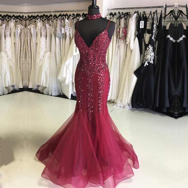 Beaded Long Mermaid Prom Dresses With Spaghetti Straps Elegant Formal Evening Gown Party Dress Senior Junior ,p3240