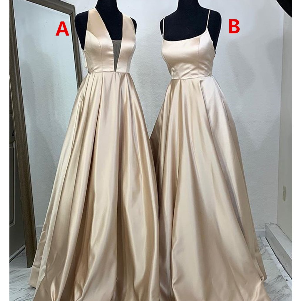 Different Styles A-line Satin Backless Long Prom Dresses,p3279