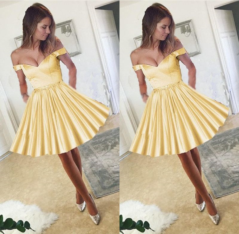short yellow satin dress