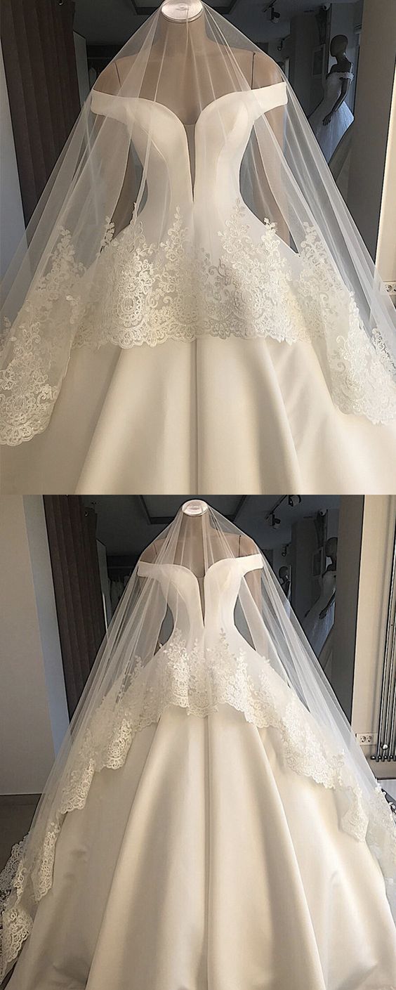 Off Shoulder Floor Length Satin Wedding Dresses Ballgowns,w3298