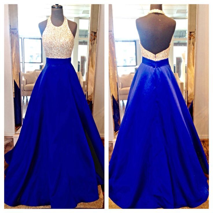 New Design Long Royal Blue Prom Dresses,Halter Beading Charming Prom Gowns,Modest Evening Dresses,P3561