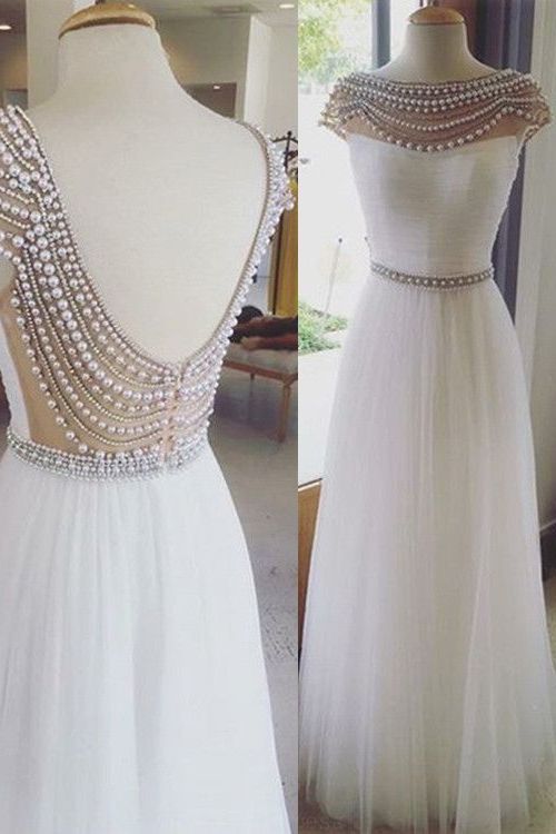 Customized Enticing White Prom Dresses Cap Sleeves White Beading Backless Prom Dresses Evening Dresses,p3586