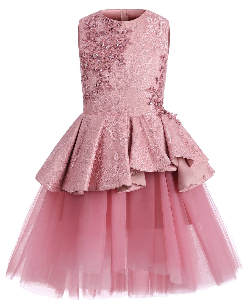 Pink Lace Tulle High Low Ruffles Cute Flower Girl Dresses ,FG3711