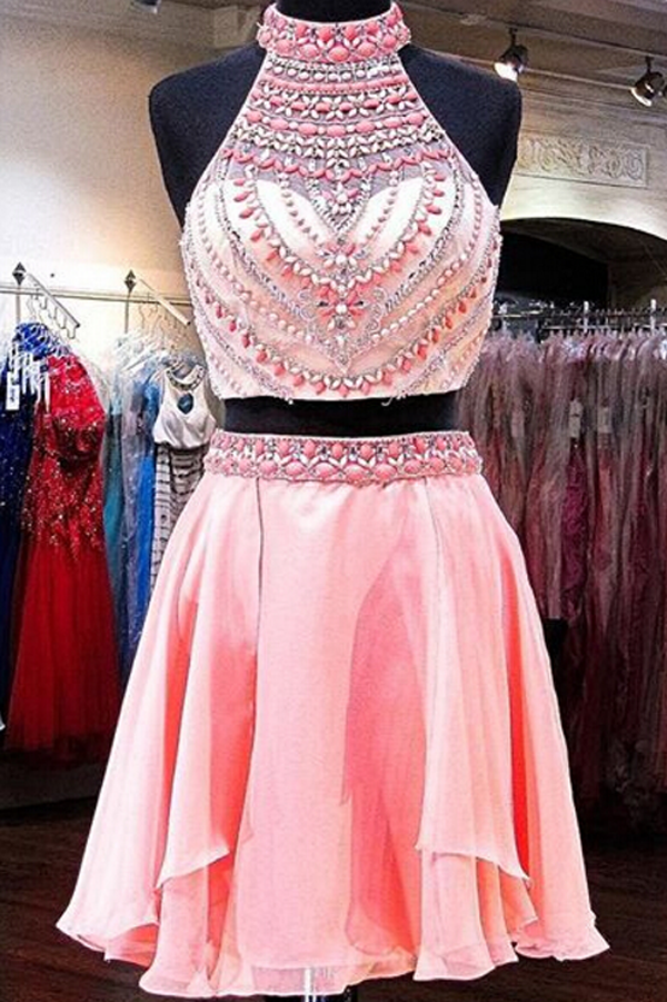 Cute Pink Sleeveless Chiffon Homecoming Dress,appliqued Beaded Strapless Short Prom Dress ,h3792