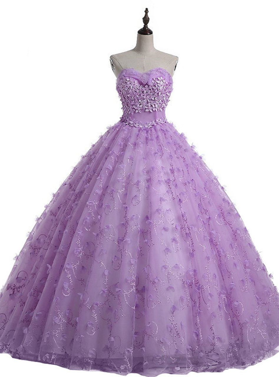Purple Sweetheart Tulle Flower Ball Gown Wedding Dress,p3824