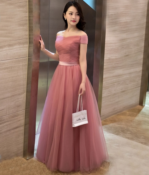 Elegant Pink Evening Gowns,sexy Ball Gowns, Custom Made Prom, Fashion,a Line Off Shoulder Tulle Long Prom Dress, Evening Dress,p3848