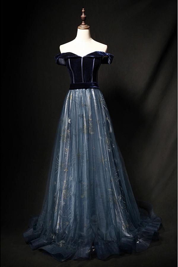 Elegant Off The Shoulder Velvet Floor Length Long Evening Dress Prom Dress,p4019