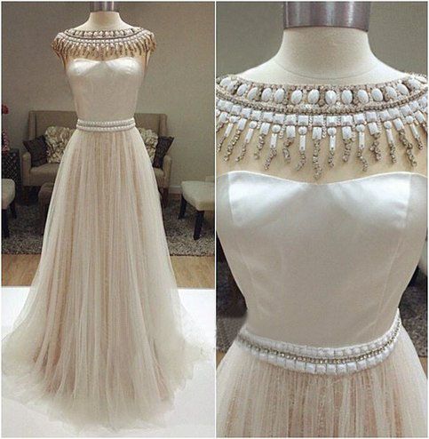 Elegant Prom Dress,white/ivory Prom Dress,wedding Party Dress,evening Dress,formal Dress,tulle Graduation Dress,maxi Dress, Crystal Beaded Pearls