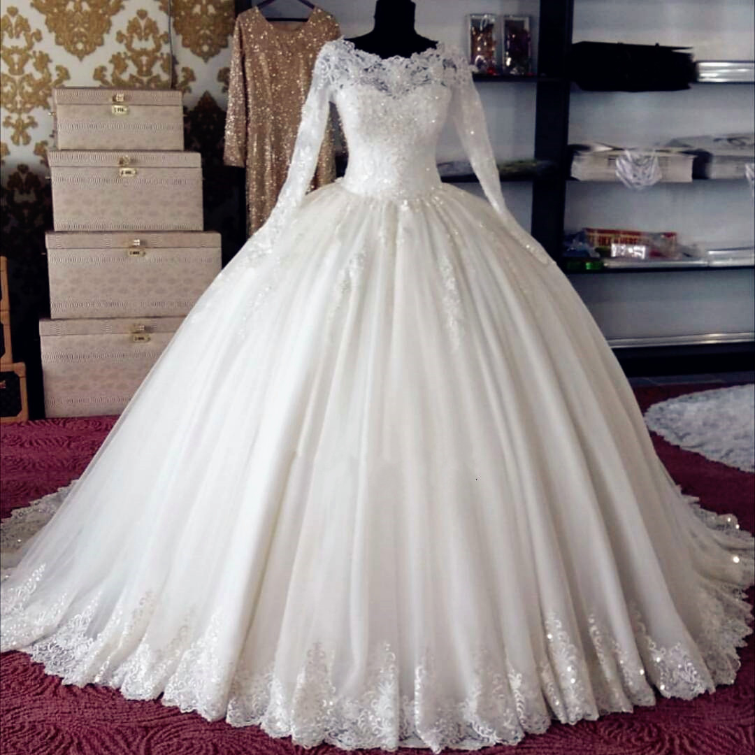 Ball Gown Wedding Dresses,appliques Wedding Gown,princess Wedding Dresses,long Sleeves Wedding Dresses,w3305