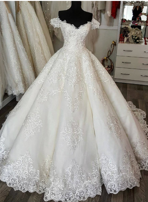 Short Sleeves Corset Lace Appliqued Wedding Dresses,w3314