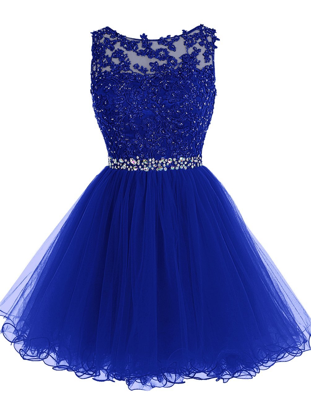 Royal Blue Keyhole Back Cocktail Dress, Party Dress With Lace Appliques Bodice,h3344