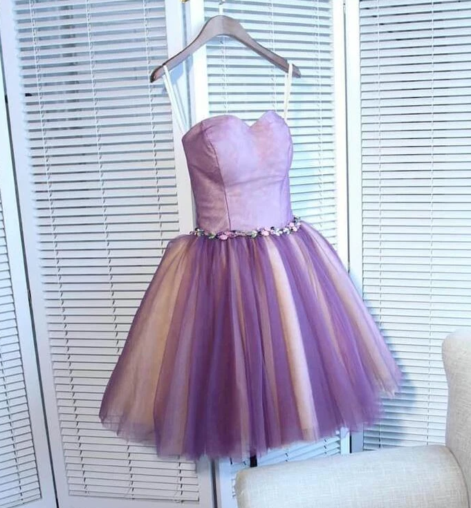 Cute Purple Sweetheart Tulle Pretty Homecoming Dresses, Short Prom Dress,h3350