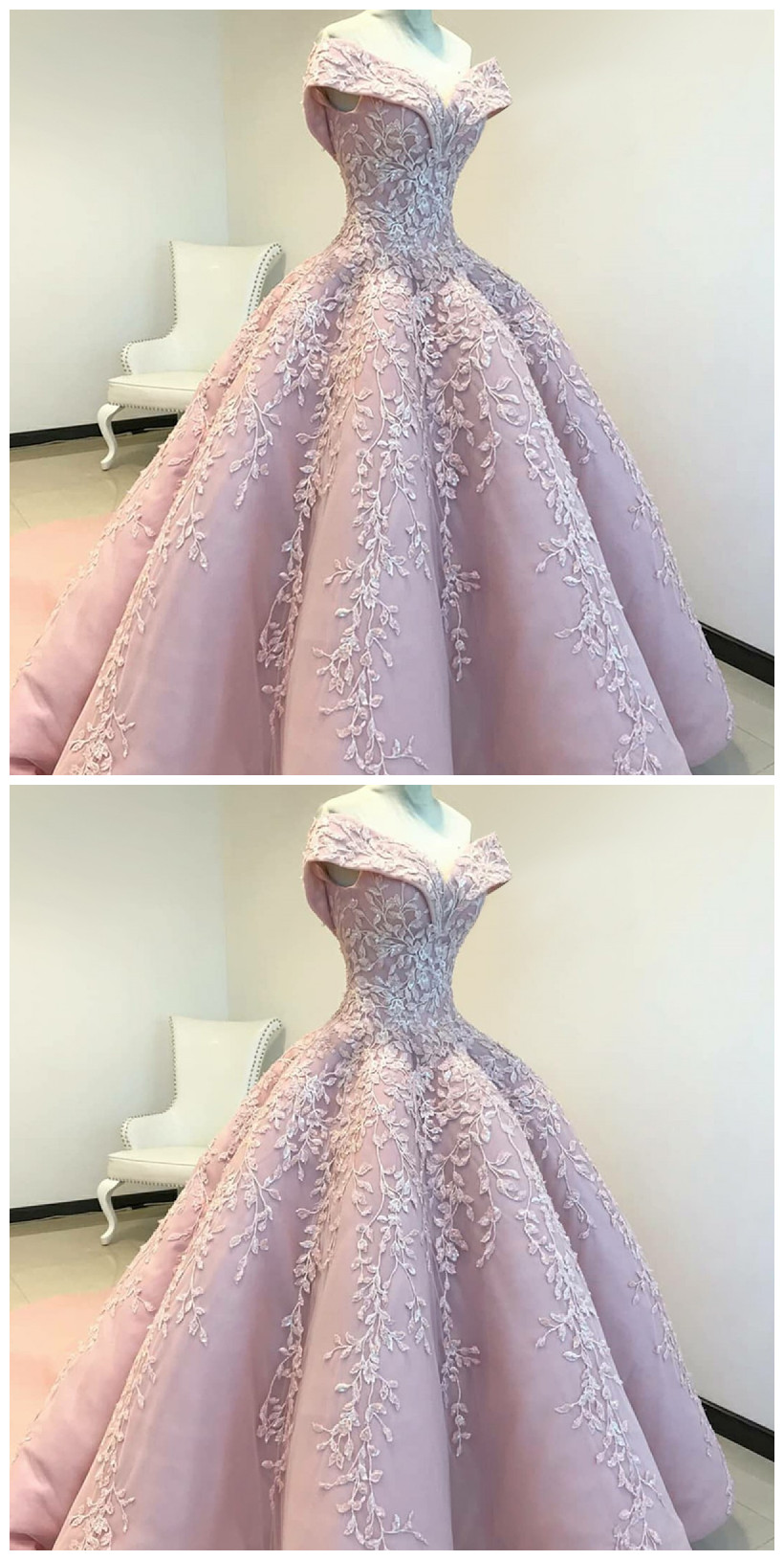 Off The Shoulder Ball Gown Pink Long Prom Dress With Appliques,p3352