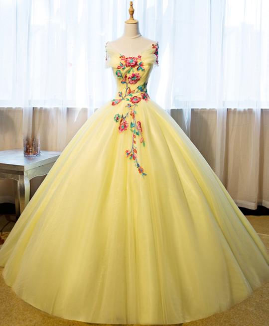 Beautiful Yellow Tulle Long Prom Dress, Sweet 16 Gowns, Yellow Formal Dresses 2019,p3368