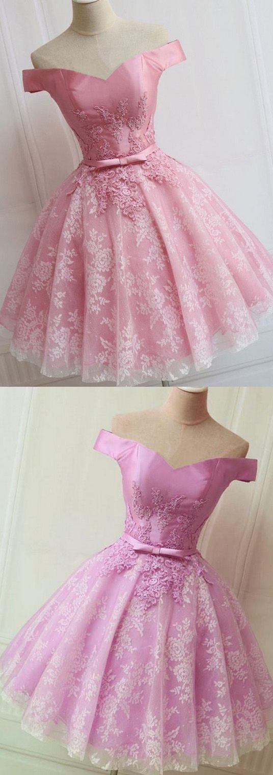 Short, A-line/princess, Prom Dresses, Pink Sleeveless ,with Bow Knot, Mini Homecoming Dresses , Sexy ,off-the-shoulder ,mini Dresses,h3385