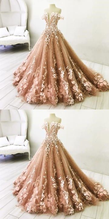 Lace Embroidery Off Shoulder Tulle Ball Gown Wedding Dresses,p3387