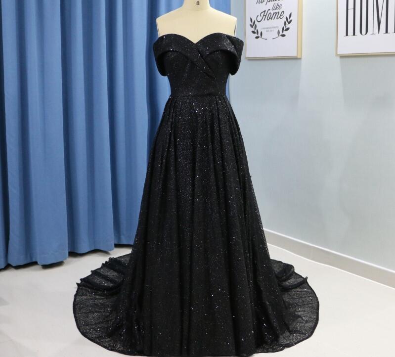 Off Shoulder Black Sequin Prom Dress Sweet 16 Prom Party Gowns Plus Size Formal Evening Dress,p3390