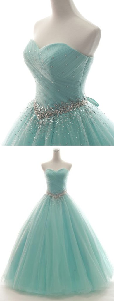 Sweetheart Neck Mint Tulle Sleeveless Floor-length Formal Prom Dress, Prom Gown,p3393