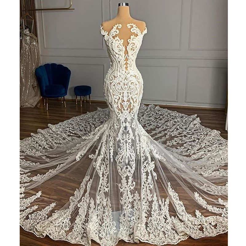 Vintage Full Lace Illusion Bridal Wedding Dresses 2021 Sheer Neck Sleeveless Court Train Zipper Back Custom Made Wedding Gowns,w3399
