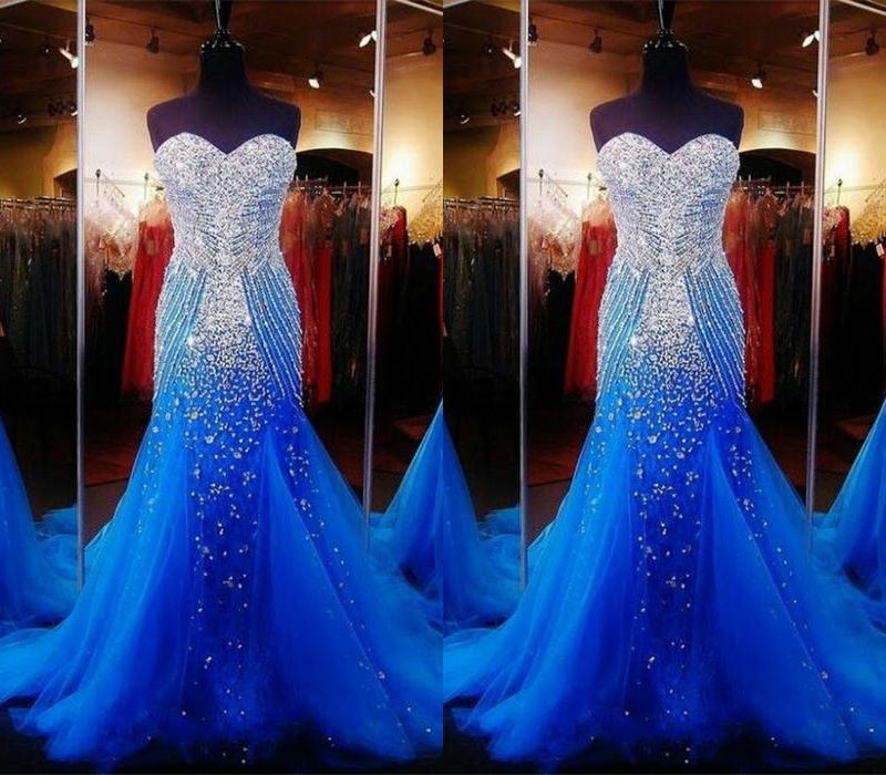 P3431 Newest Empire Waist Royal Blue Beading Long Prom Dresses,charming Sweep Train Wedding Dresses,sweetheart Wedding Gowns,evening Dresses