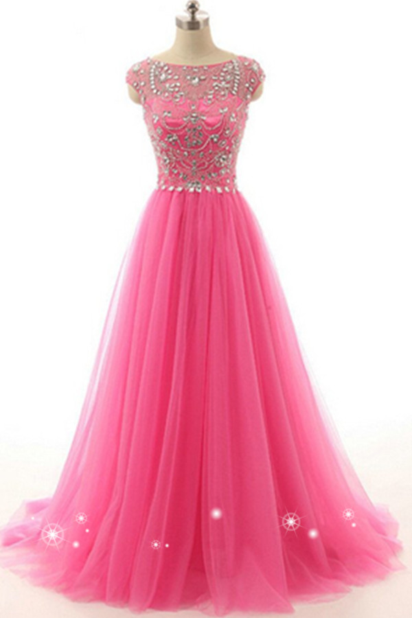 P3446 Prom Dress, Long Prom Dress, Prom Dress, Pink Tulle Beading Long Prom Dress, Sleeveless Tulle Prom Dress, Prom Dress , Evening Dress, Party