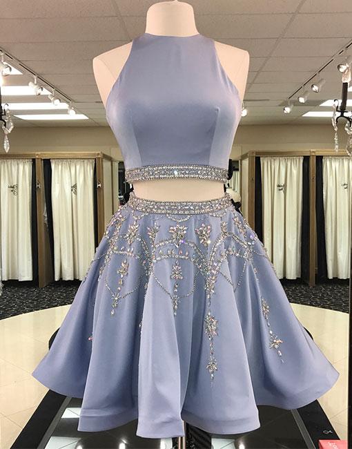 H3450 Cute Lavender Two-piece Homecoming Dress With Beading,short Sleeveless Prom Dress,party Dress