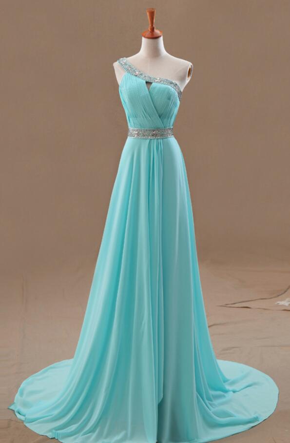 P3451 Light Blue Prom Dresses,one Shoulder Prom Dresses,beaded Evening Dress,chiffon Prom Dress,elegant Prom Dress,fashion Evening Gowns For