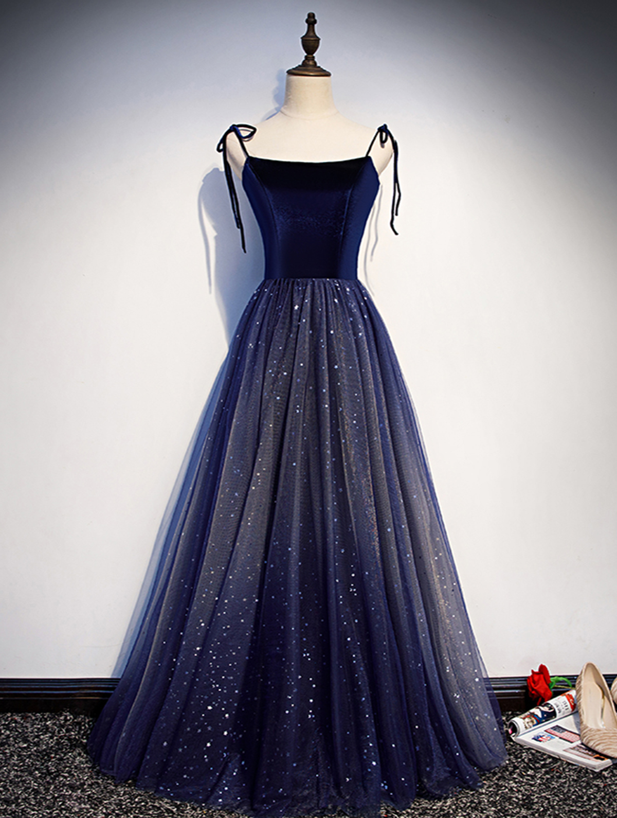 P3460 Spring Navy Blue Velvet Stunning Skirt Long Formal Prom Dress, Evening Dress