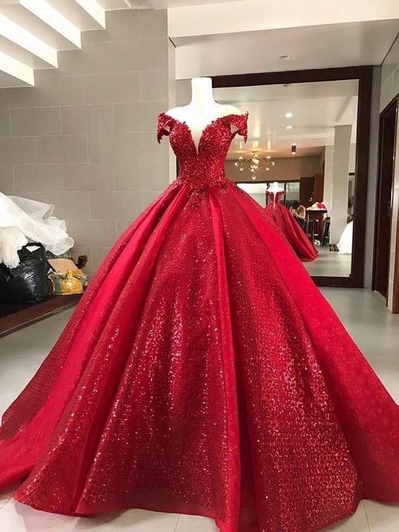 P3476 Sparkly Prom Dresses, Ball Gown Prom Dresses, Sweetheart Prom Dresses, Sequins Prom Dresses, Red Evening Dresses, Ball Gown Evening