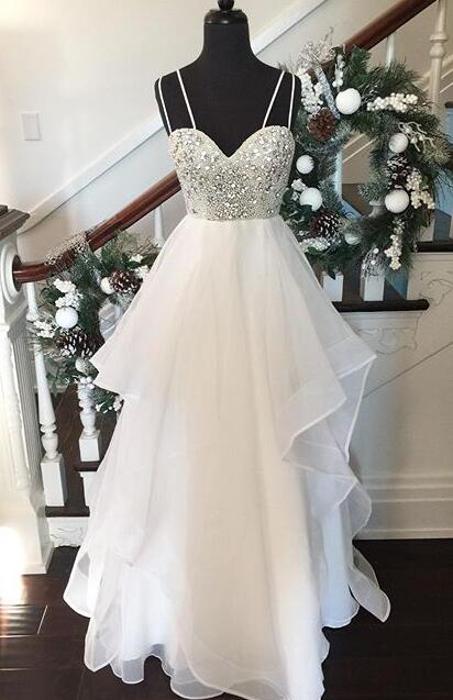 P3486 Sexy Tulle Beaded Sweetheart Prom Dress,layered Skirt Wedding Dress With Spaghetti Straps