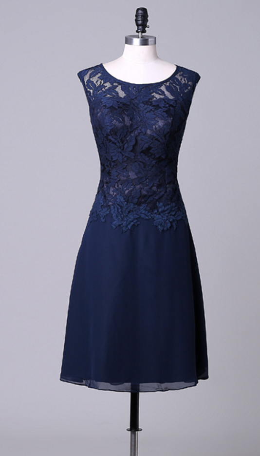 P3495 Custom Made Round Neck Short Prom Dresses, Navy Blue Prom Dresses,knee Length Dresses,lace Dress,chiffon Dress