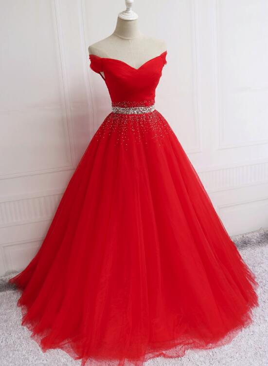 P3505 Beautiful Red Tulle Sweetheart Off Shoulder Ball Gowns, Pretty Formal Gowns, Sweet 16 Dresses